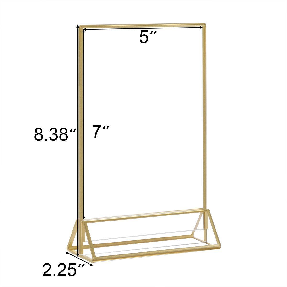 5x7 Clear Acrylic Sign Holder Table Stand Menu Picture Photo Paper Frame Golden Border Wedding Table Place Number Stand