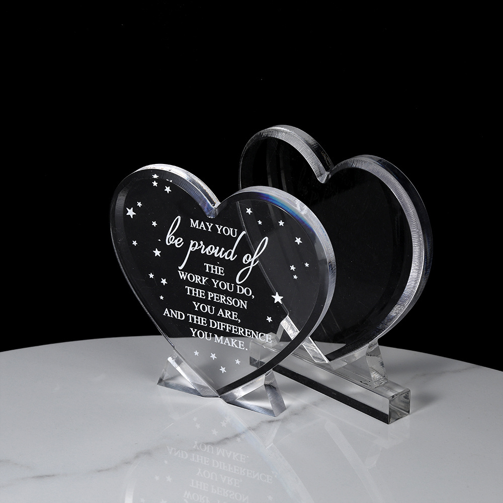 OEM Factory Custom Crystal Acrylic Heart Shaped Plaque Acrylic Awards Medals Blank Acrylic Award Trophy Plaque