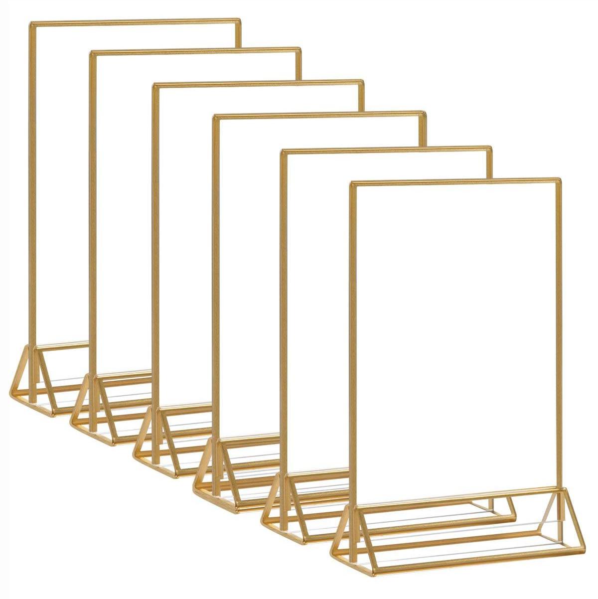 5x7 Clear Acrylic Sign Holder Table Stand Menu Picture Photo Paper Frame Golden Border Wedding Table Place Number Stand