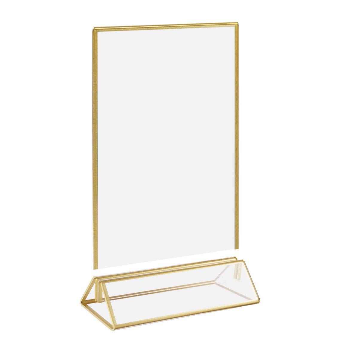 5x7 Clear Acrylic Sign Holder Table Stand Menu Picture Photo Paper Frame Golden Border Wedding Table Place Number Stand