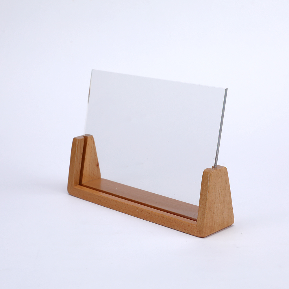 Wooden Acrylic Photo Frames U-Shape Picture Frame Photo Stand Transparent Frameless Photo Frames With Wood Base