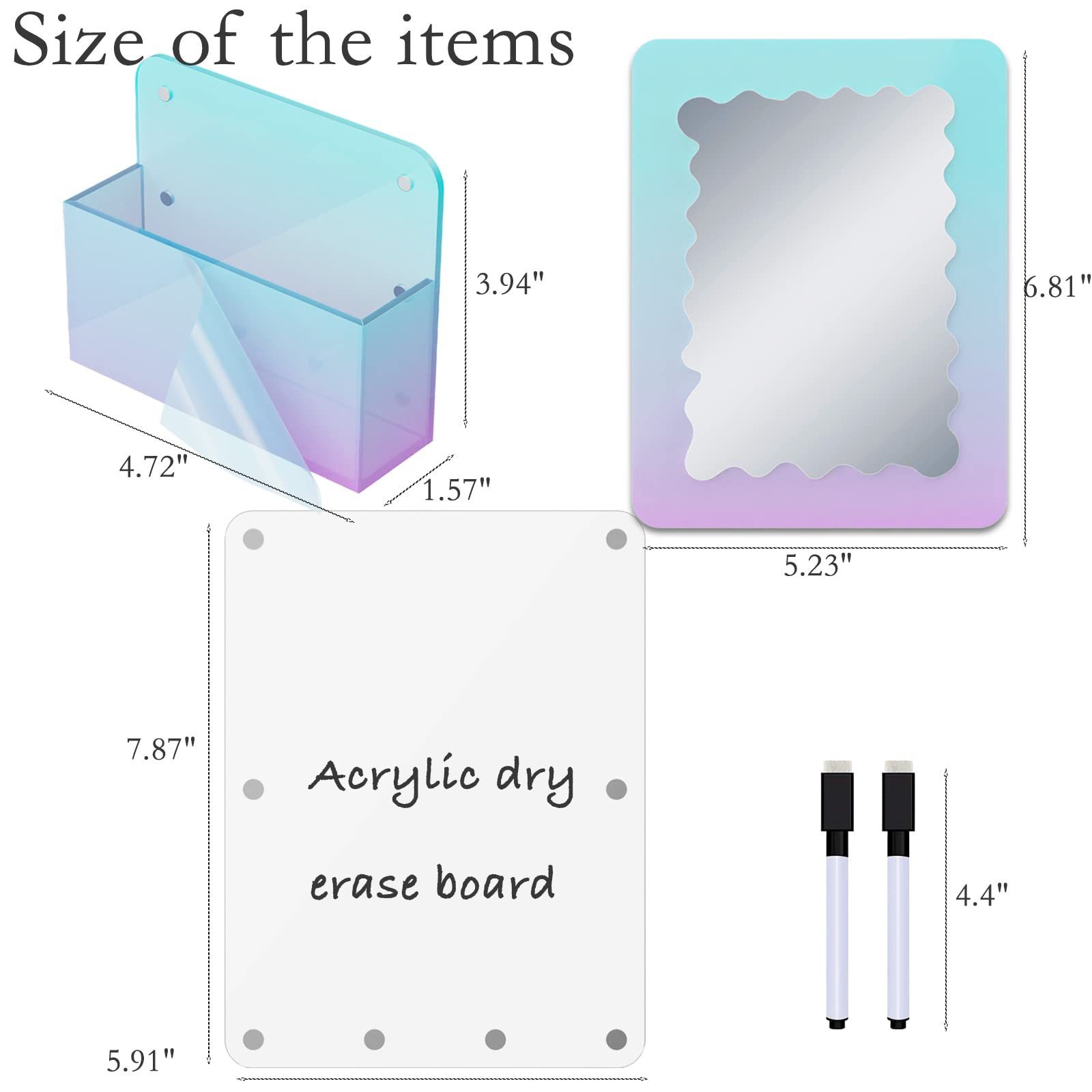 School Locker Accessories Kit Magnetic Locker Mirror Pen Holder Magnetic Dry Erase Board Dry Erase Markers