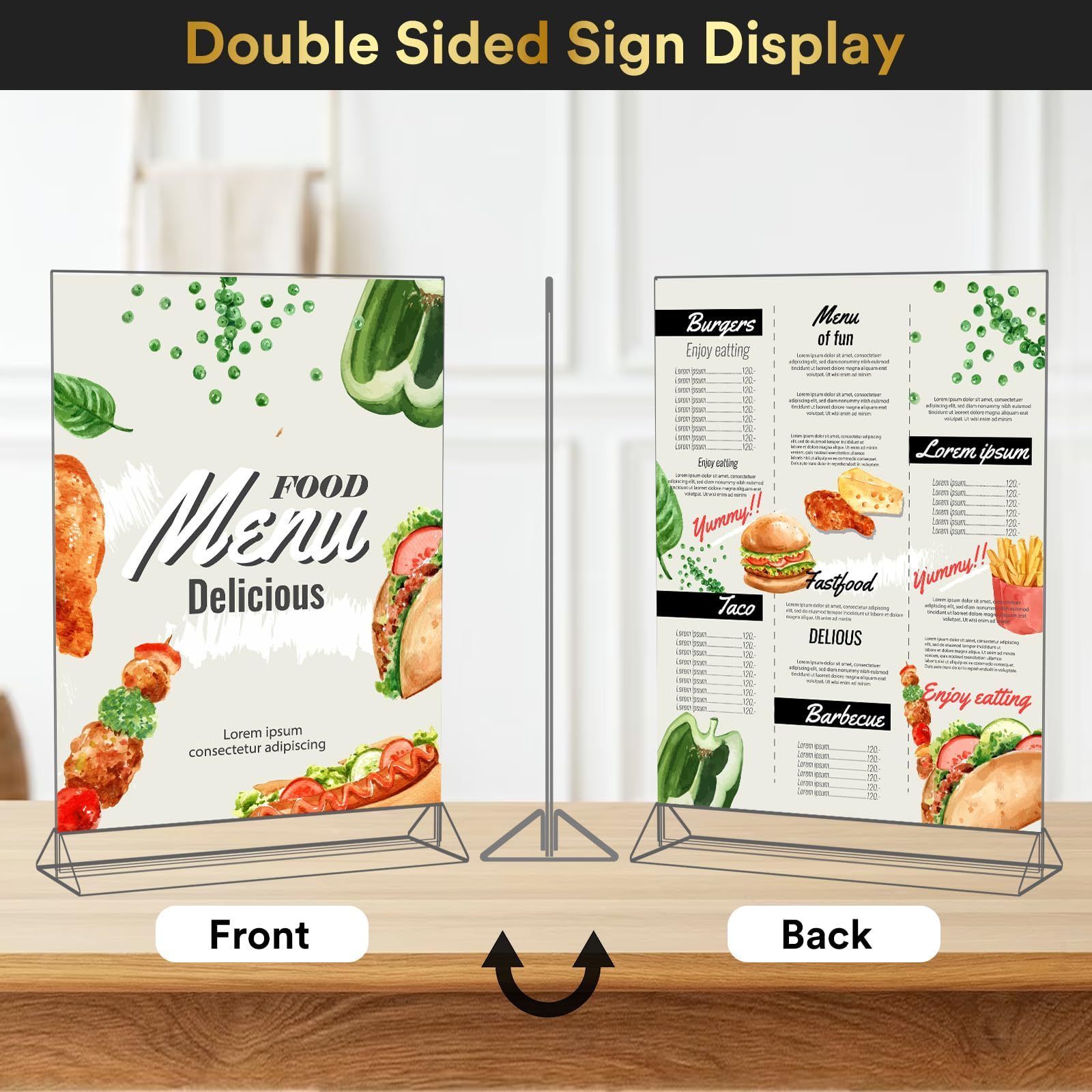 High Quality Tabletop Menu Display Stand Clear Desktop Stand Signage Display Double Sided Acrylic Sign Holder