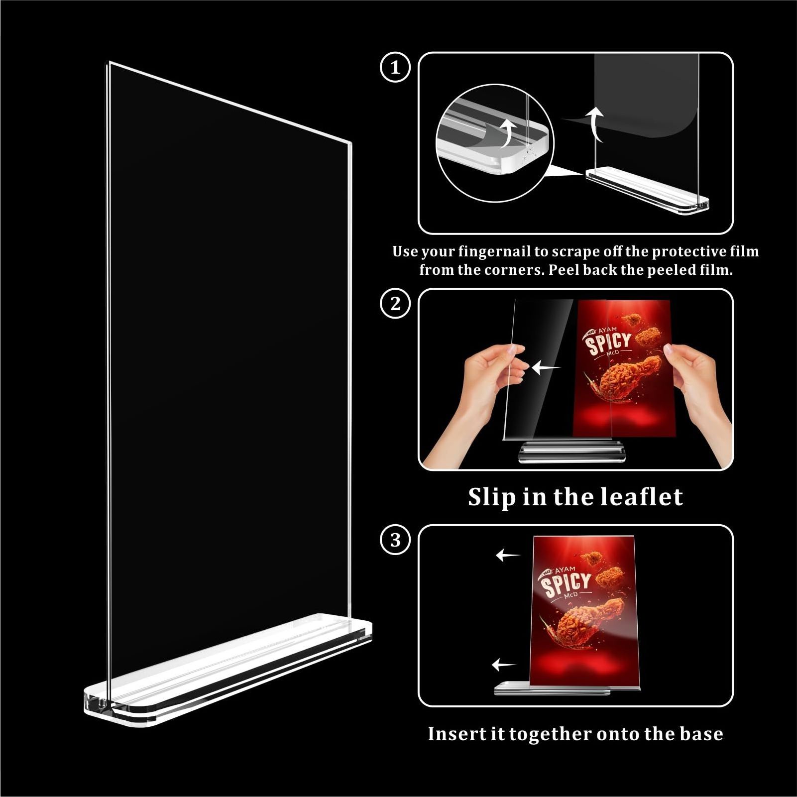 High Quality Tabletop Menu Display Stand Clear Desktop Stand Signage Display Double Sided Acrylic Sign Holder