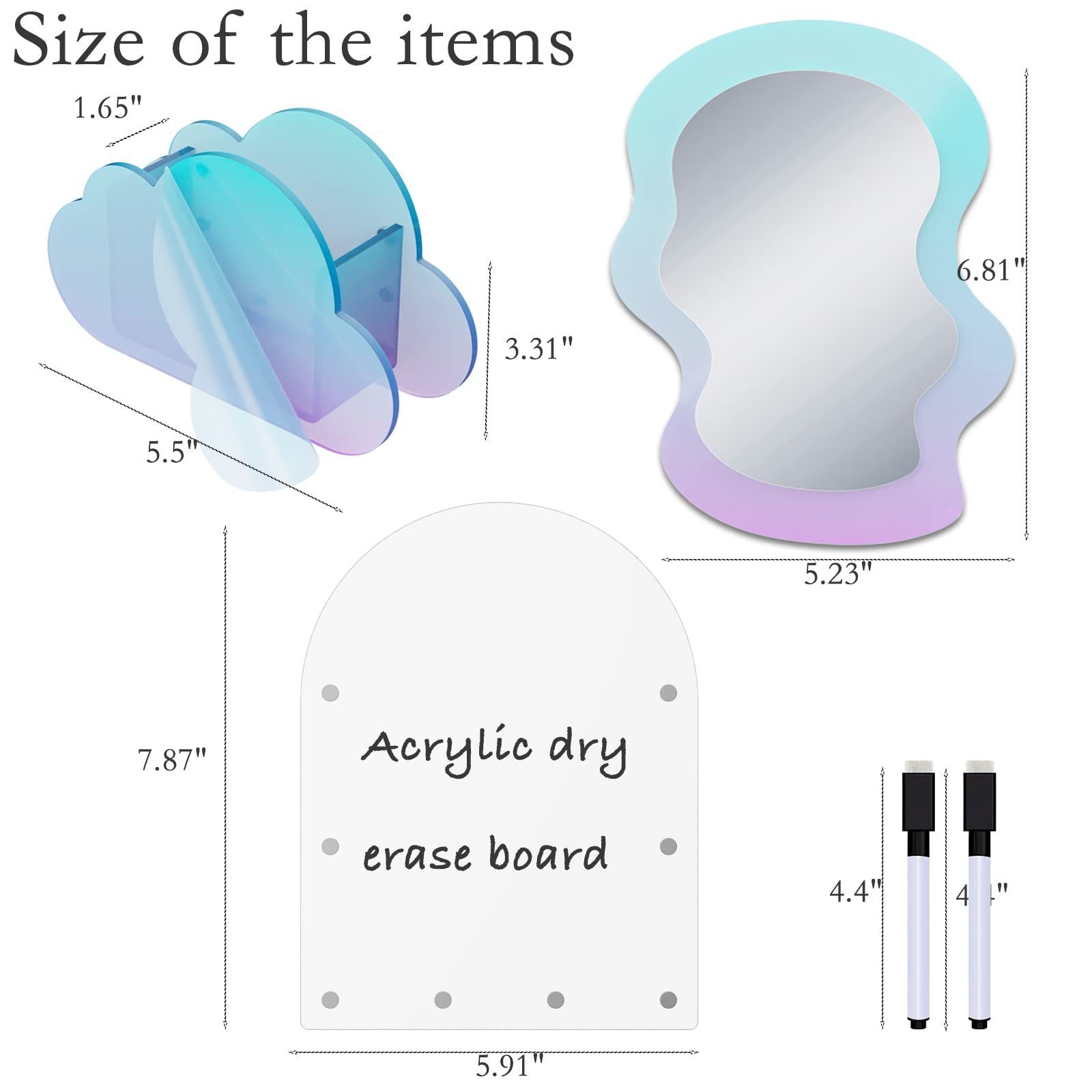 Custom Shape Magnetic Locker Mirror and Pen Holder & Acrylic Magnetic Dry Erase Board for Fridge Office School