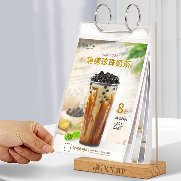 Wholesale Price Desk Label Signs Acrylic t-shaped Menu Holder Acrylic Stand Desk Label Holder A5 with page-turning metal ring