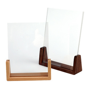 Wooden Acrylic Photo Frames U-Shape Picture Frame Photo Stand Transparent Frameless Photo Frames With Wood Base