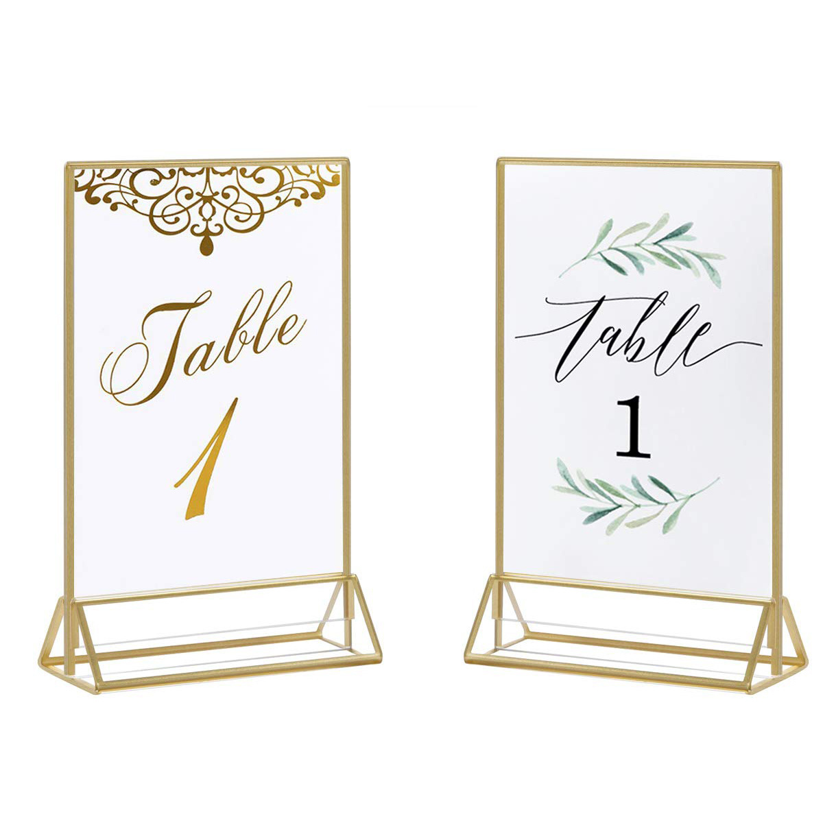 5x7 Clear Acrylic Sign Holder Table Stand Menu Picture Photo Paper Frame Golden Border Wedding Table Place Number Stand