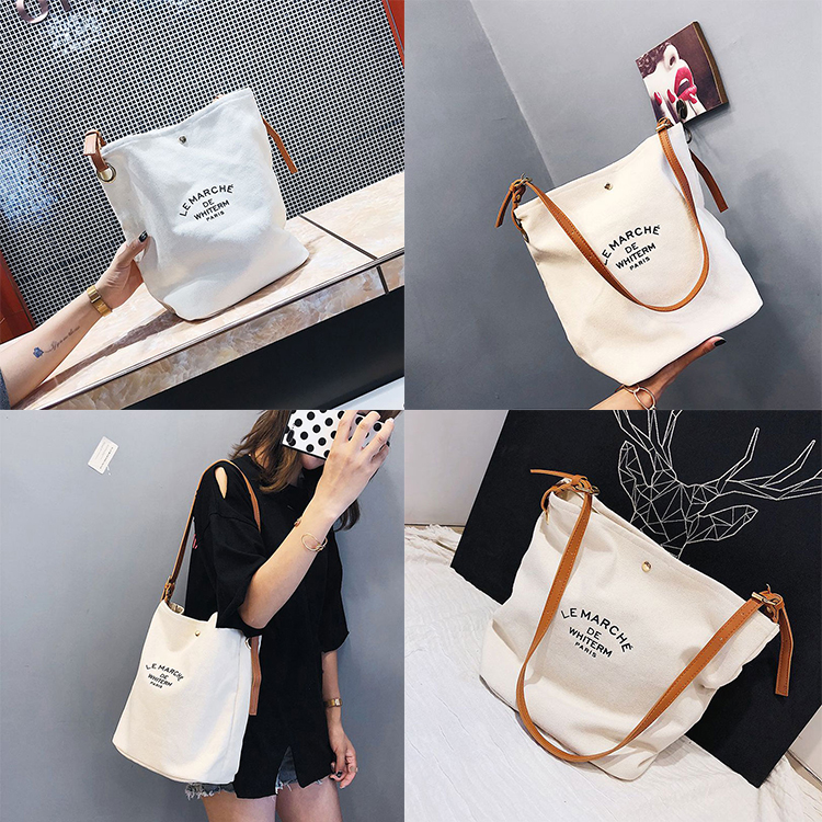 New Arrival fashion design high quality custom logo color cotton canvas tote shoulder bags with brown leather handles