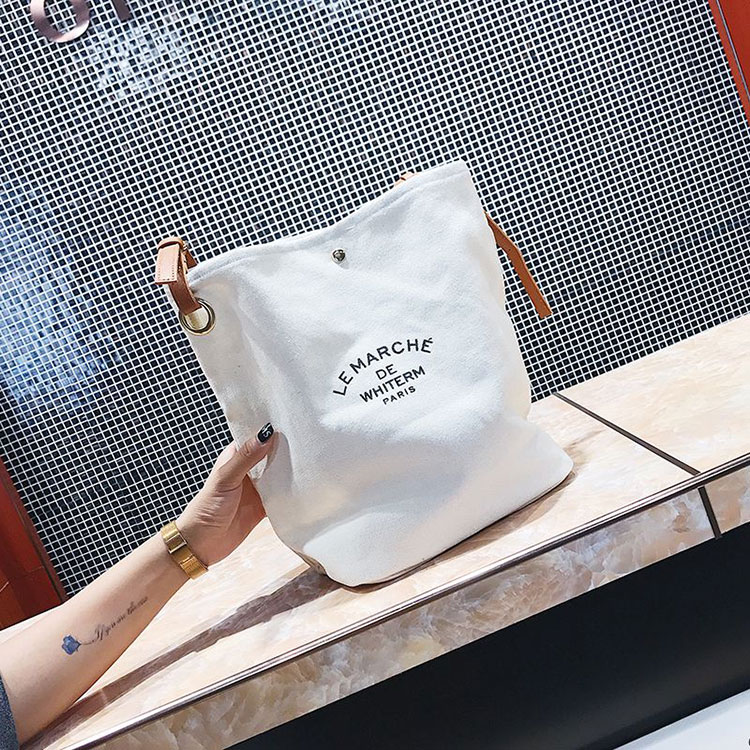 New Arrival fashion design high quality custom logo color cotton canvas tote shoulder bags with brown leather handles