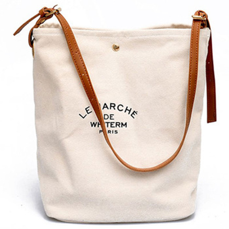 New Arrival fashion design high quality custom logo color cotton canvas tote shoulder bags with brown leather handles