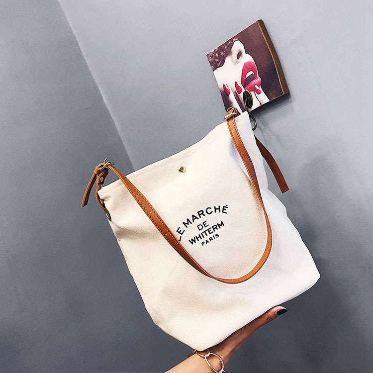 New Arrival fashion design high quality custom logo color cotton canvas tote shoulder bags with brown leather handles