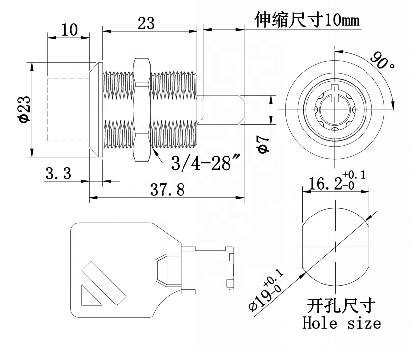 Safe euro cylinder key code push lock cabinet latch