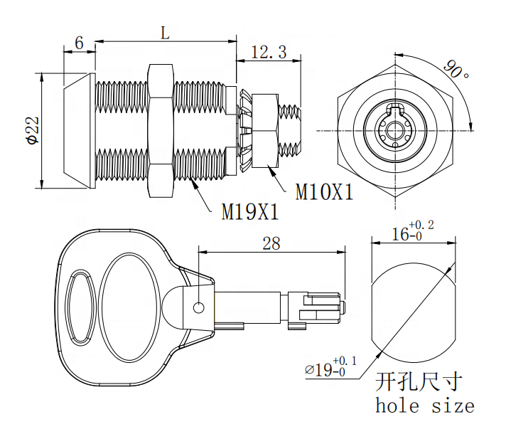 Security kitchen cabinets modern key cylinder cam lock