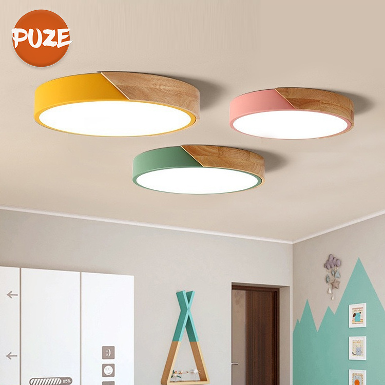 Modern Design Multicolor Flush Mount Iron Wood Round Ceiling Light Bedroom Study Living Room Smart Home Led Ceiling Lamp