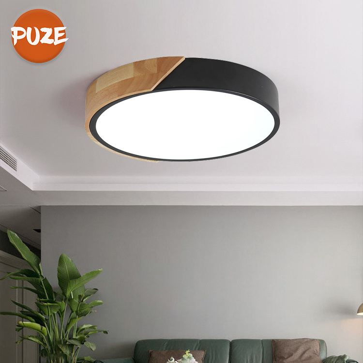 Modern Design Multicolor Flush Mount Iron Wood Round Ceiling Light Bedroom Study Living Room Smart Home Led Ceiling Lamp