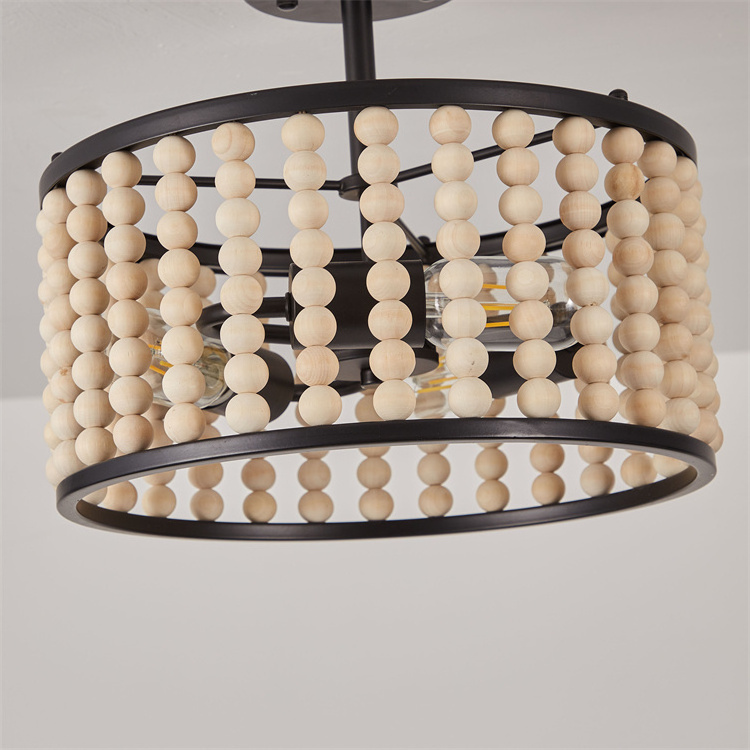 High Quality Grace Led Lighting Fixtures Round Wooden Beads Decorate Led Gold Nordic Chandelier