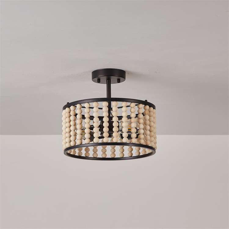 High Quality Grace Led Lighting Fixtures Round Wooden Beads Decorate Led Gold Nordic Chandelier