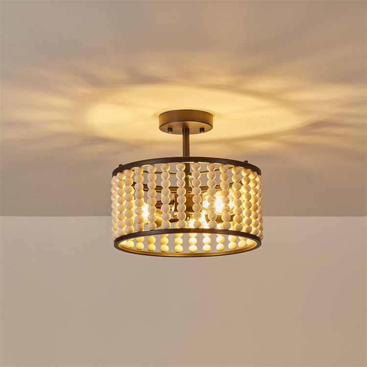 High Quality Grace Led Lighting Fixtures Round Wooden Beads Decorate Led Gold Nordic Chandelier