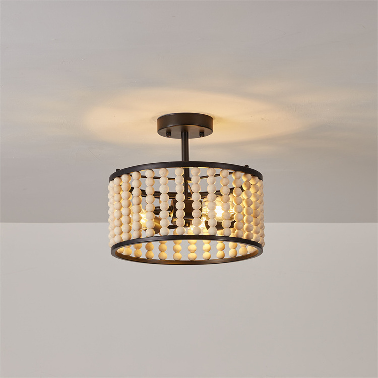 High Quality Grace Led Lighting Fixtures Round Wooden Beads Decorate Led Gold Nordic Chandelier