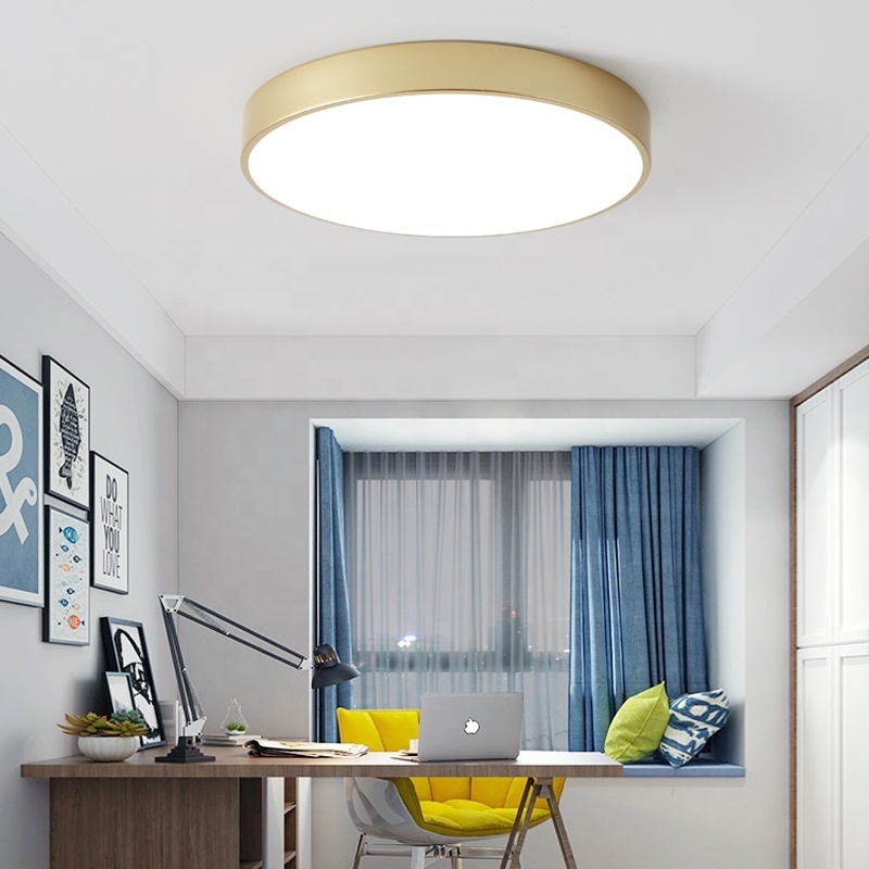 Led Ceiling Light 18 Watt PUZHUOER 30*30*5cm Dimmable Round Gold Light Fixtures Ceiling Mounted