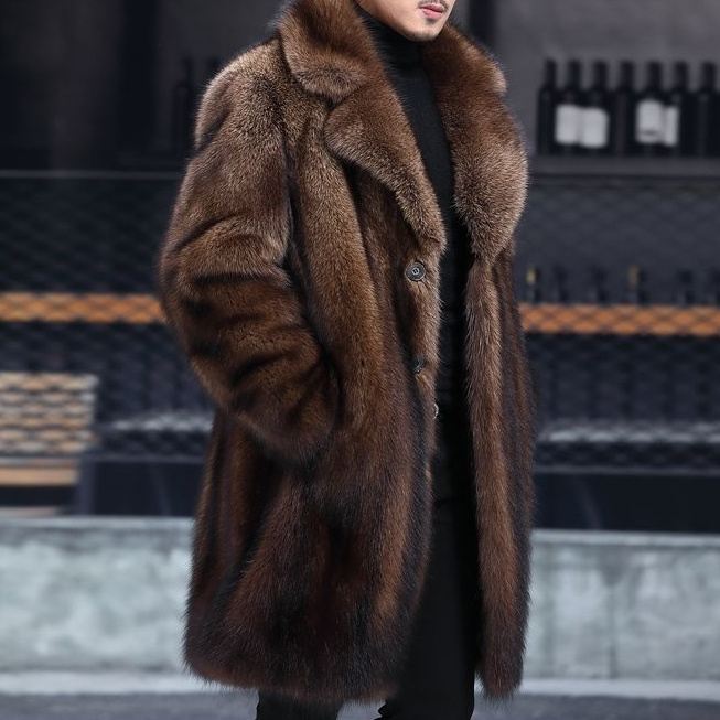 Wholesale Luxury Men Long Sleeve Mid-length Imitation Leather Mink Winter Mens Faux Fur Coat