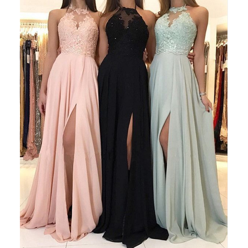 Hot Sale 2024 Chiffon Lace Slit Long Women Club Party Prom Evening Bridesmaid Dresses