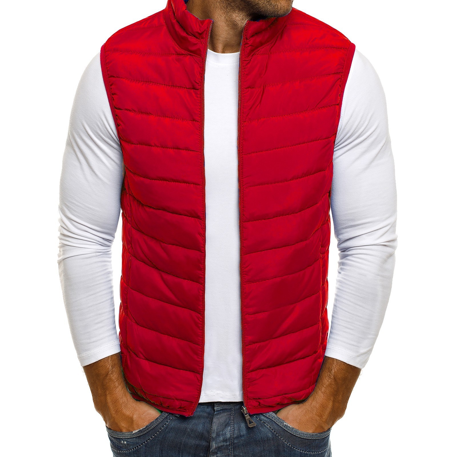 2024 fashion simple men's vest casual loose solid color sleeveless autumn and winter men's utility vest