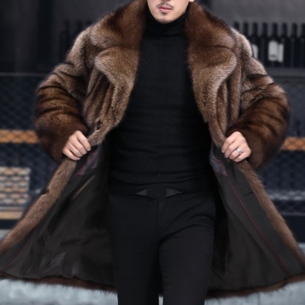 Wholesale Luxury Men Long Sleeve Mid-length Imitation Leather Mink Winter Mens Faux Fur Coat