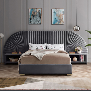 High Headboard Grey Velvet Upholstered Bedroom Furniture Luxurious Modern Queen Bed Set Bedroom Decorations For Teen Girls