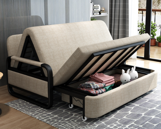 PZ modern chinese style sleeper couch pull out sofa bed folding metal frame curved sofa beds with drawer