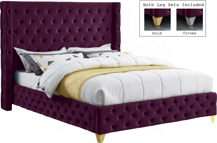 Nankang black velvet tufted full queen king size cloud bed frame with frame and mattress