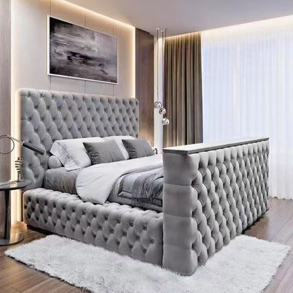 King Size Bedroom Sets Furniture Royal Luxury Bed With TV In Footboard Modern Queen Size Bed Frame With Storage Drawers