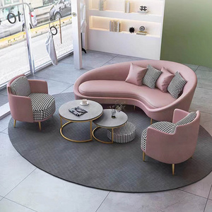 European Couch Curved Sofas For Living Room Pink Velvet Luxury Sofa Set Living Room Modern Light Luxury Fabric Lobby Sofa