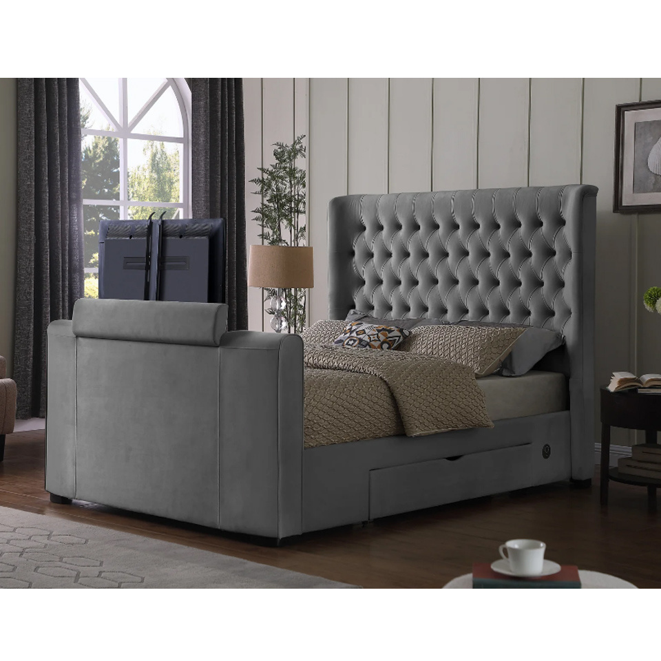 Italian Queen Bed With TV Footboard King Queen Size Bed Frame With Storage Drawers Modern Smart Bedroom Set Luxury