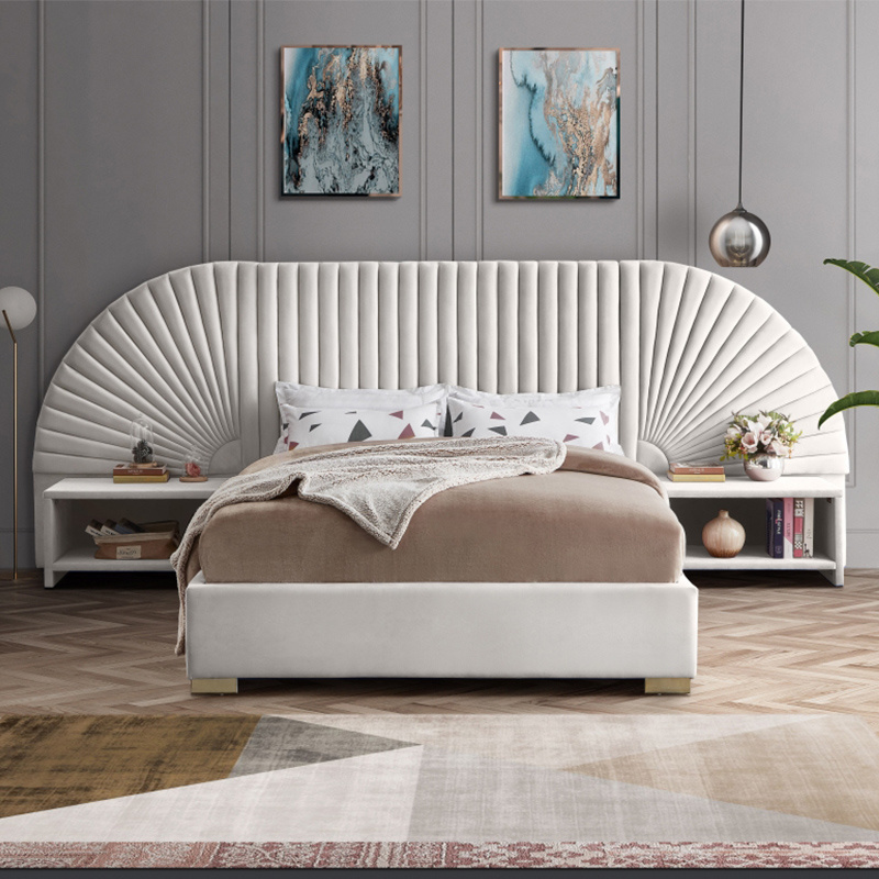 High Headboard Grey Velvet Upholstered Bedroom Furniture Luxurious Modern Queen Bed Set Bedroom Decorations For Teen Girls