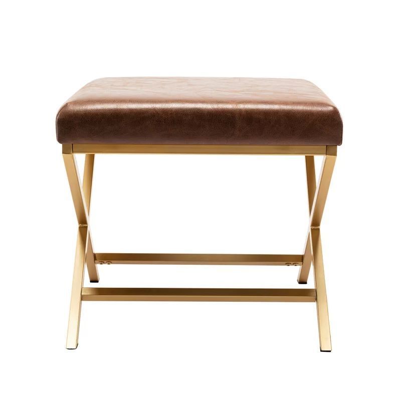 Modern Nordic Small Chair Ottoman Stool Leather Fabric Upholstered Footstool Gold Metal Legs Ottoman Stools