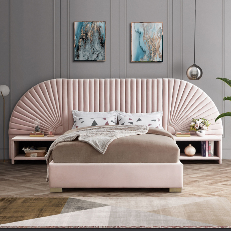 High Headboard Grey Velvet Upholstered Bedroom Furniture Luxurious Modern Queen Bed Set Bedroom Decorations For Teen Girls