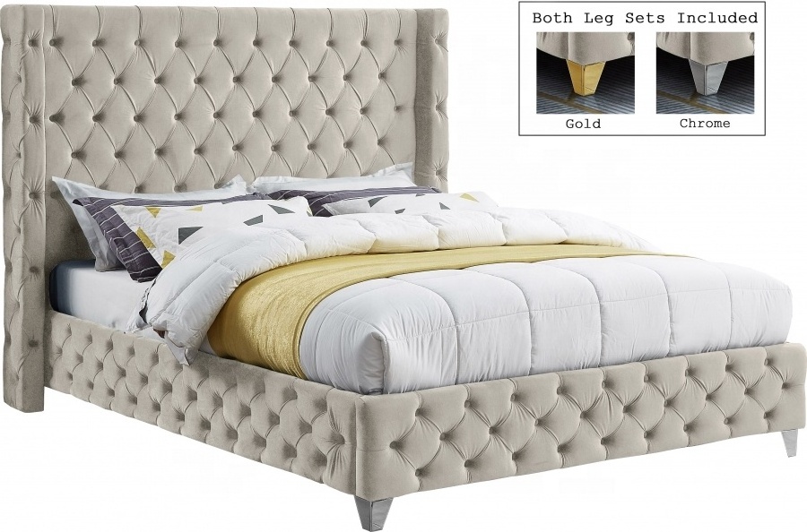 Bedroom Furniture New Fabric Luxury Tufted Wingback Design Modern Camas King Size solid wood Bed with frame Wooden Slats