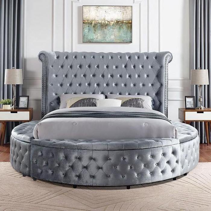 Antique Full Size Bed Velvet Round Bed Frame Lit Upholstered Queen Size bed Frame