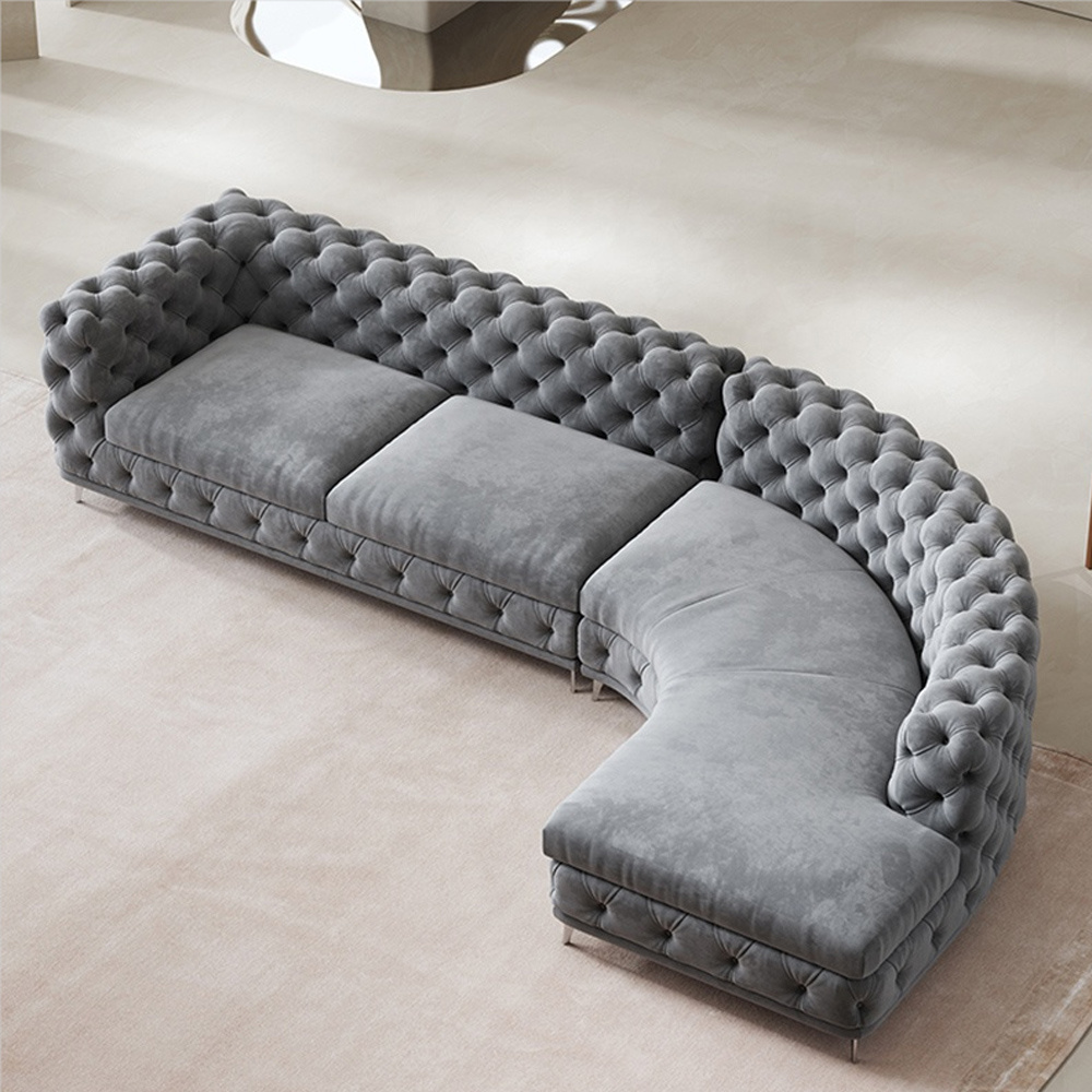 Foshan furniture factory custom luxury tufted velvet L-Shape living room sofa with  chaise lounge for living room