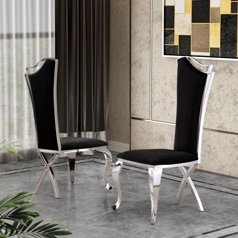 Chesterfield Velvet High Back Dining Chair Modern Luxury Metal Sillas De Comedor Black and Gold Velvet Dining Chair Set of 4