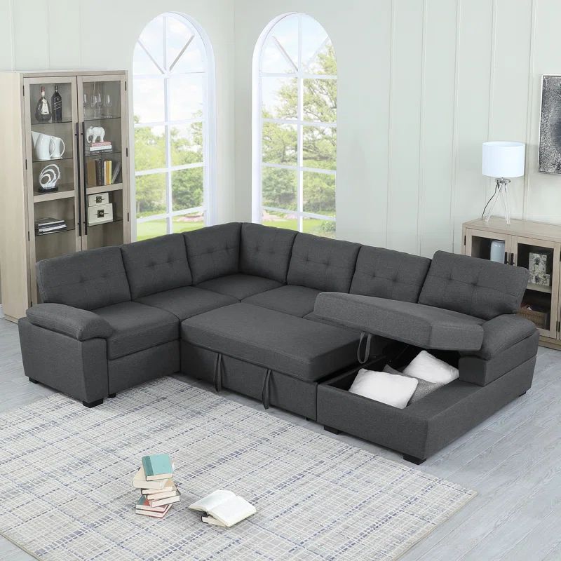 Fabric Corner Wod Sofa Bed with Storage Sofa Set Furniture Bed Room Multifunctional Folding Sectional Sofa Bed Furniture