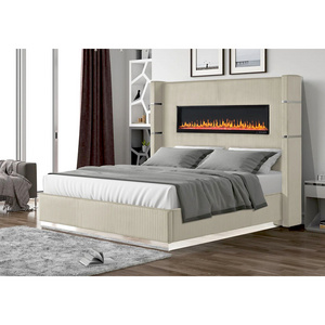 Luxury Fabric King Size Bed Platform Upholstery Luxury Velvet King Bed with Ambient Light & Fireplace