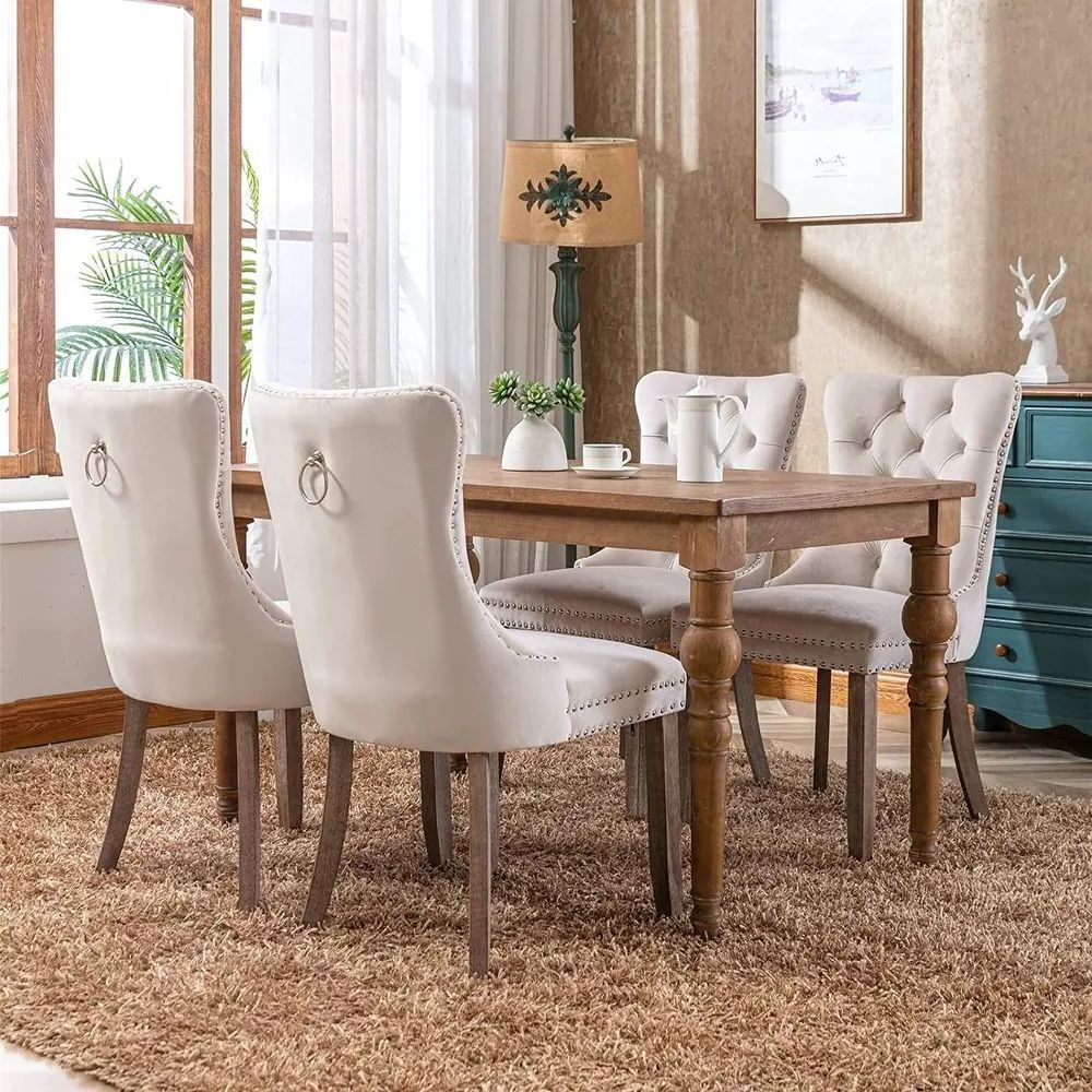 Beige Chairs For Dining Table Velvet Cream Luxury Rattan Restaurant Dining Chairs