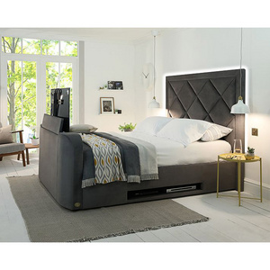 Modern Upholstered Velvet Bedroom Set King Size TV Bed Wooden Frame Queen Size Bed Frame With Storage Drawers Under Bed TV Lift