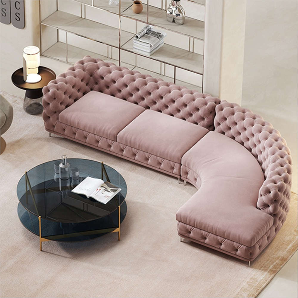 Foshan furniture factory custom luxury tufted velvet L-Shape living room sofa with  chaise lounge for living room