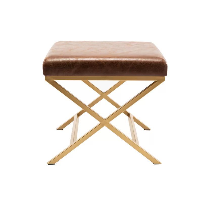 Modern Nordic Small Chair Ottoman Stool Leather Fabric Upholstered Footstool Gold Metal Legs Ottoman Stools