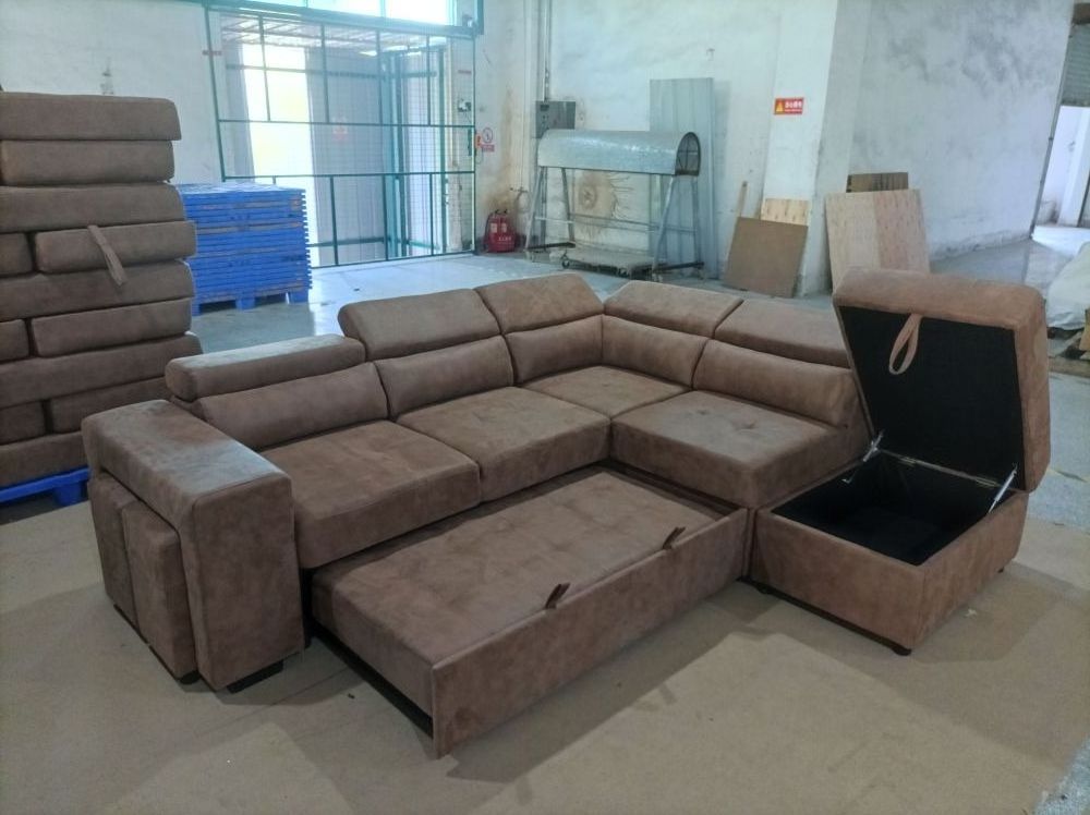 Fabric Corner Wod Sofa Bed with Storage Sofa Set Furniture Bed Room Multifunctional Folding Sectional Sofa Bed Furniture