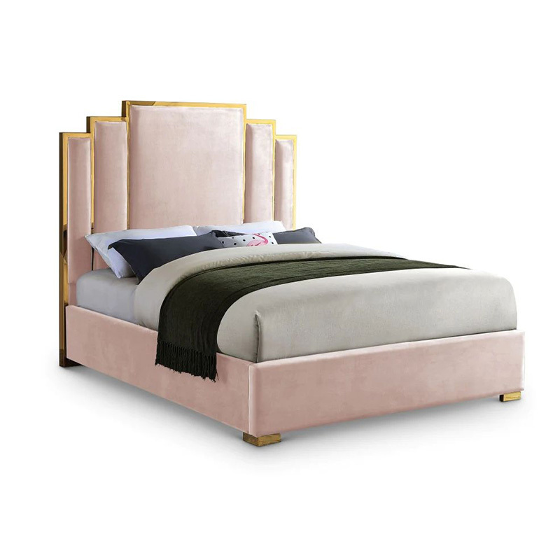 Modern Hotel Wooden King Size Timber Bed Frame Pink Upholstered Queen Size Comforter Set Tufted bed